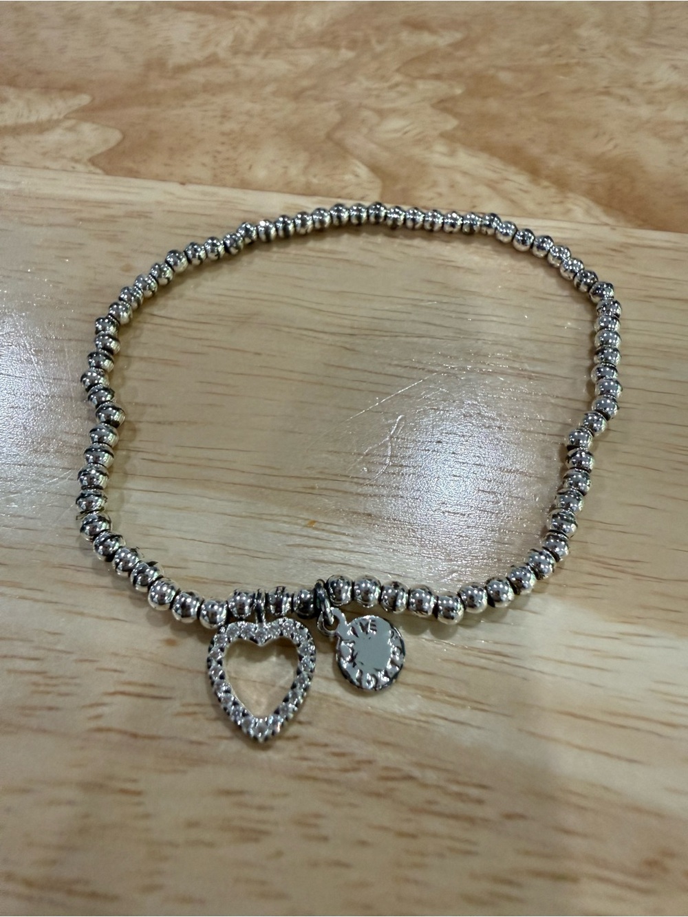 Silver Beaded Heart Charm Bracelet - Women's Jewelry
